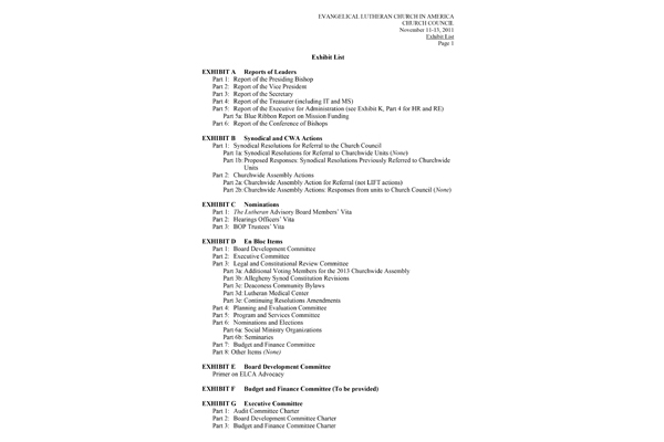 Church Council Exhibits November 11-13, 2011