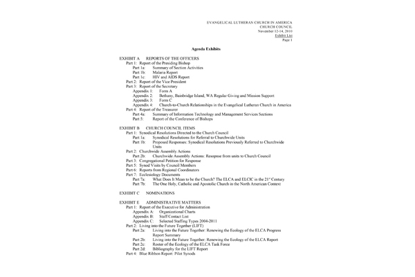 Church Council Exhibits November 12-14, 2010