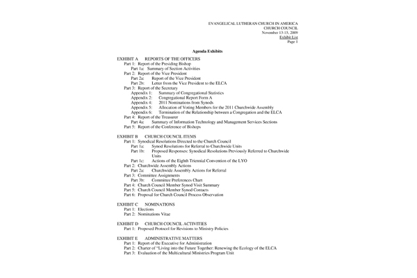 Church Council Exhibits November 13-15, 2009