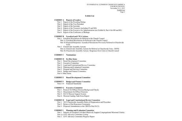 Church Council Exhibits November 9-11, 2012