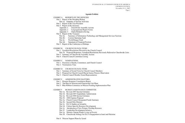 Church Council Exhibits November 9-11, 2007