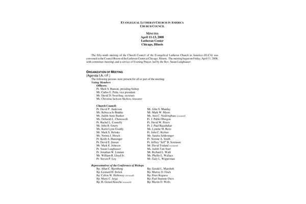 Church Council Minutes April 11-13, 2008
