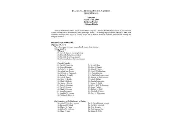 Church Council Minutes March 27-30, 2009
