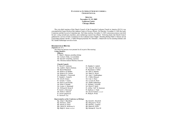 Church Council Minutes November 13-15, 2009