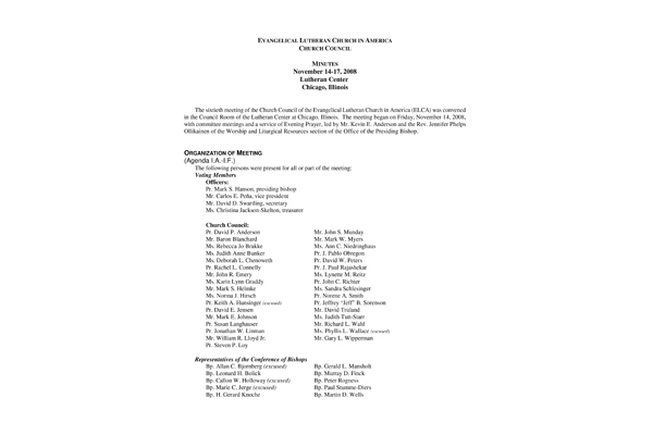 Church Council Minutes November 14-17, 2008