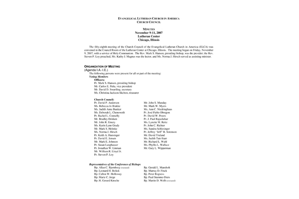 Church Council Minutes November 9-11, 2007
