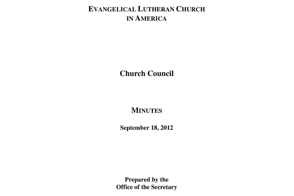 Church Council Minutes September 18, 2012