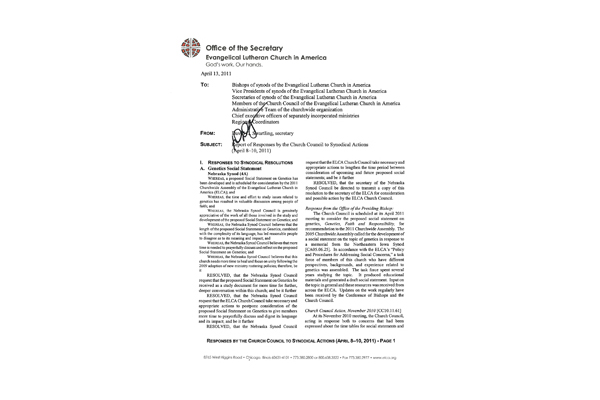 Church Council Responses April 8-10, 2011