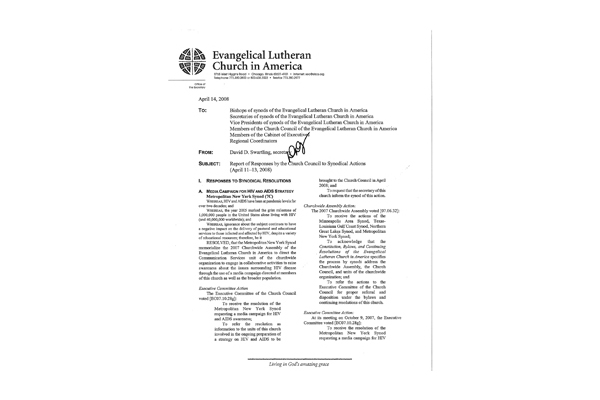 Church Council Responses April 11-13, 2008