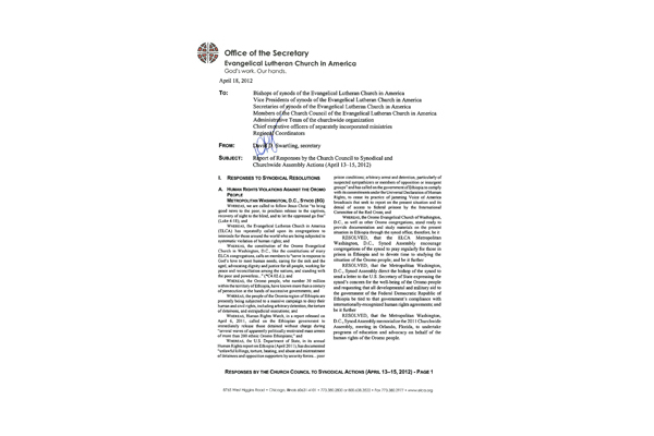 Church Council Responses April 13-15, 2012