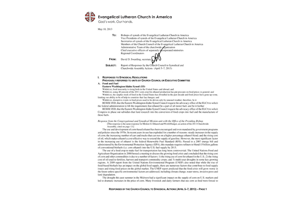 Church Council Responses April 5-7, 2013