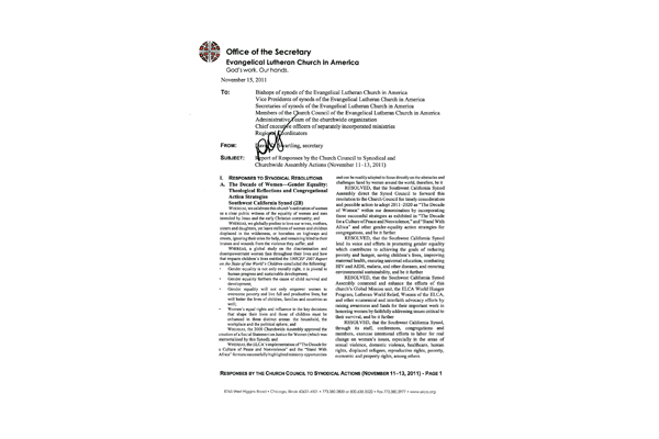 Church Council Responses November 11-13, 2011