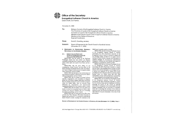 Church Council Responses November 14-17, 2008