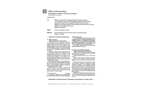 Church Council Responses April 9-11, 2010