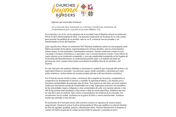 Churches Beyond Borders Advent 2020 Statement (Spanish)