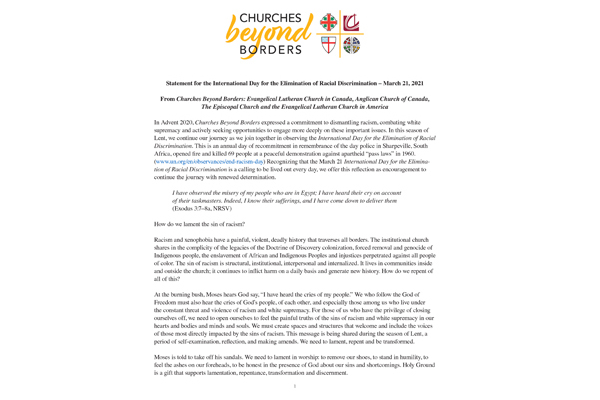 Statement for the International Day for the Elimination of Racial Discrimination ? March 21, 2021