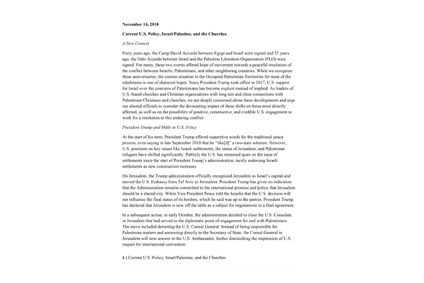 Ecumenical letter on US Policy and Israel/Palestine