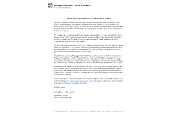 Bishop Eaton’s statement on the Dakota Access Pipeline