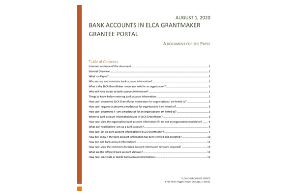 ELCA GrantMaker Bank Account Guide for Payees