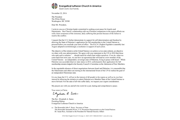 Letter to Obama about UN Membership for Palestine