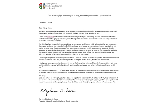 Letter to Bishop Azar of the ELCJHL