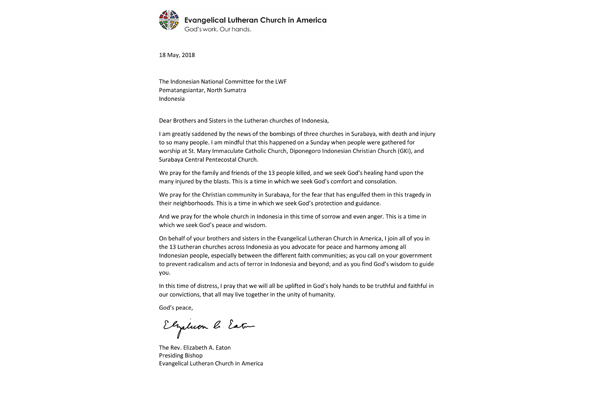 ELCA Letter to The Indonesian National Committee for the LWF