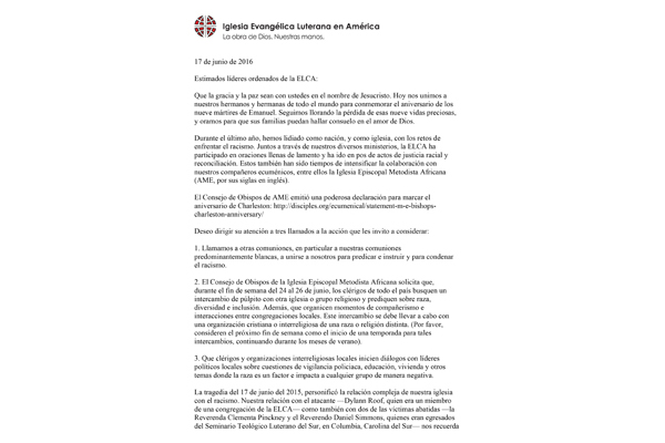 Charleston shooting anniversary statement (Spanish)