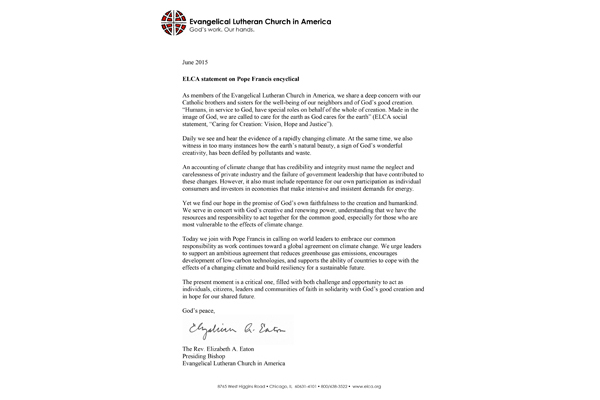 ELCA statement on Pope Francis encyclical