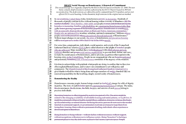 ELCA Social Message Homelessness DRAFT Redlined Thumbnail Image