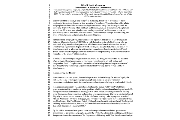 ELCA Social Message Homelessness DRAFT for Public Comment Thumbnail Image