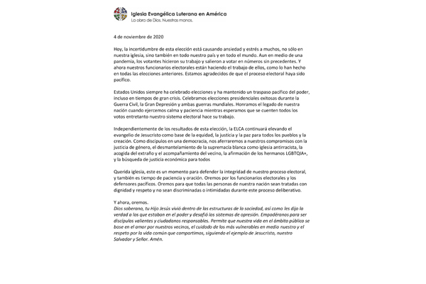 ELCA Presiding Bishop Election Video Message Transcript (Spanish)