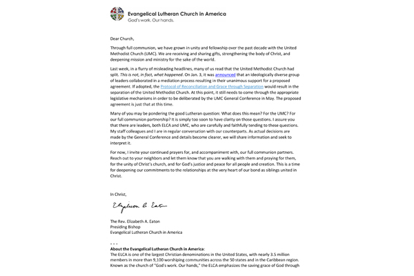 Pastoral letter on the United Methodist Church