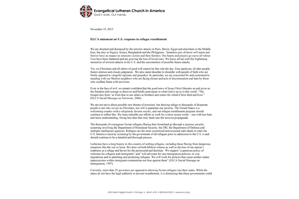 ELCA statement on U.S. response to refugee resettlement