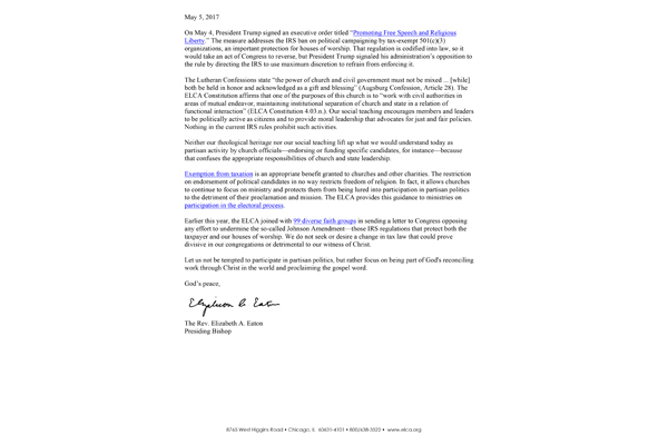 Bishop Eaton’s Statement on Religious Freedom: Executive Order