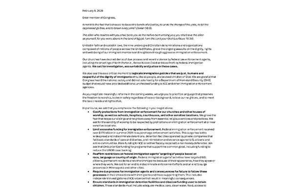 Ecumenical Letter on DHS Appropriations