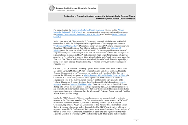 Ecumenical Relations Emanuel Nine Commemoration