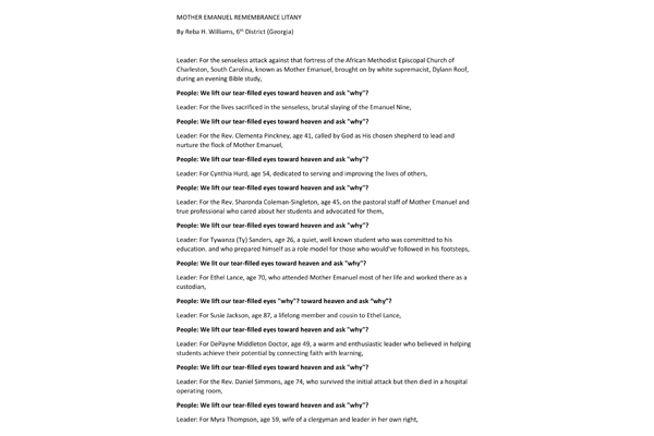 Litanies for the Emanuel Nine, Council of Bishops of the AME Church (2019)