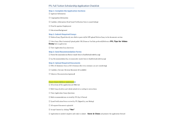 FFL Full tuition Scholarship Application Checklist thumbnail image