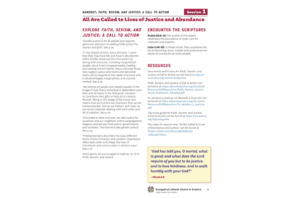 Participant Handouts: Faith, Sexism, and Justice Study Guide