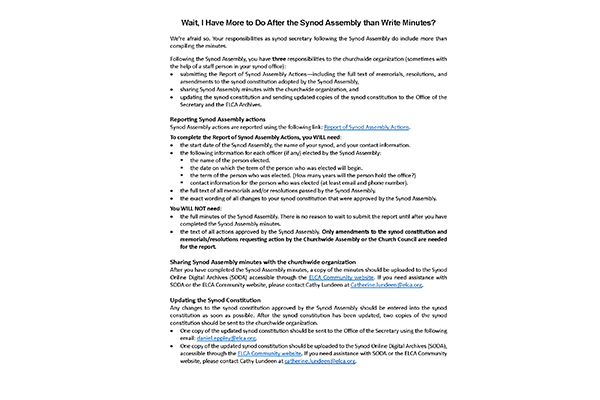 Responsibilities Following the Synod Assembly Thumbnail Image