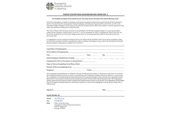 Group Exemption Authorization Form for Congregations