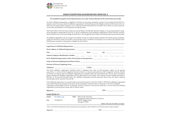 Group Exemption Authorization Form for Affiliated Organizations