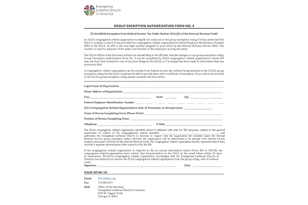 Group Exemption Authorization Form for Congregation Related Organizations
