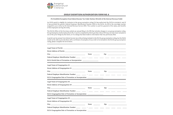 Group Exemption Authorization Form for Parishes