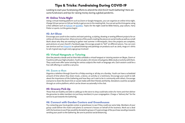 2022 ELCA Youth Gathering Fundraising Online