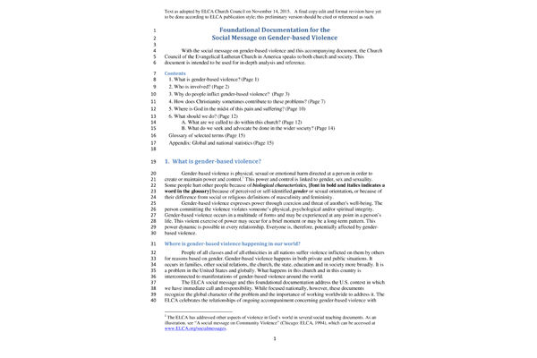 Foundational Documentation for the Social Message on Gender-based Violence