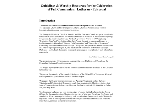 Guidelines and Worship Resources for the Celebration of Full Communion Lutheran Episcopal