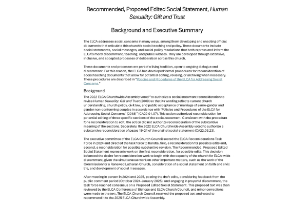 Human Sexuality Reconsideration 1 Executive Summary