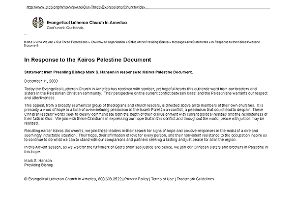 In Response to the Kairos Palestine Document