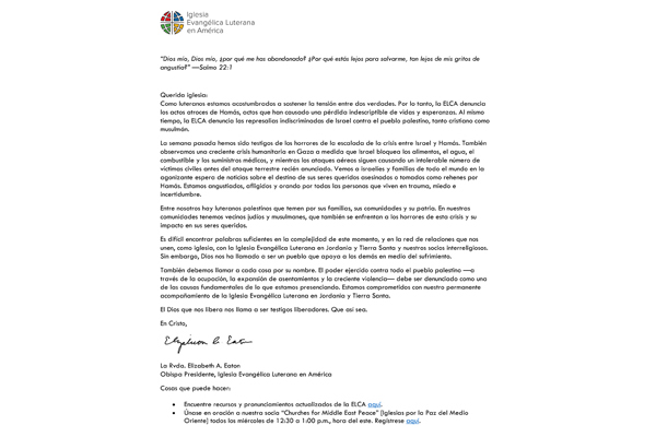 Bishop Statement on Israel-Hamas War (Spanish)